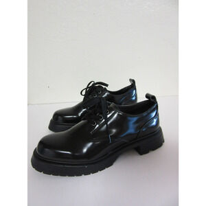 ZARA Black Patent Leather Grunge 40 Women's Chunky Platform Lugged Sole Shoes
